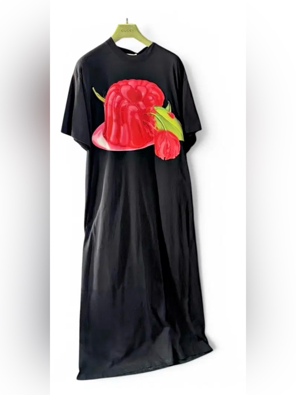 Gucci Black Maxi Dress with Red Floral Jelly Graphic